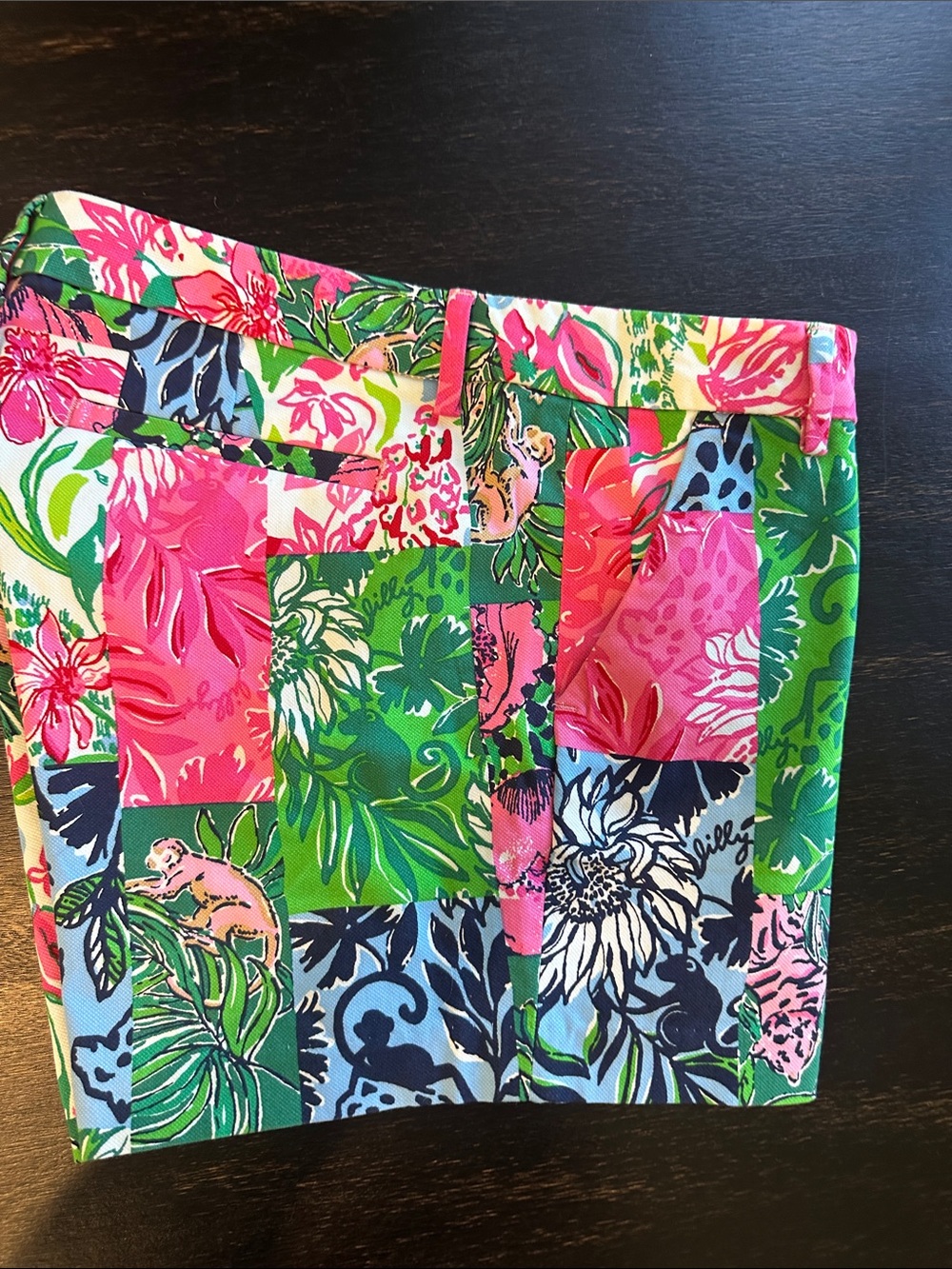Lilly Pulitzer Patchwork Floral Bermuda Shorts - Pink & Green
